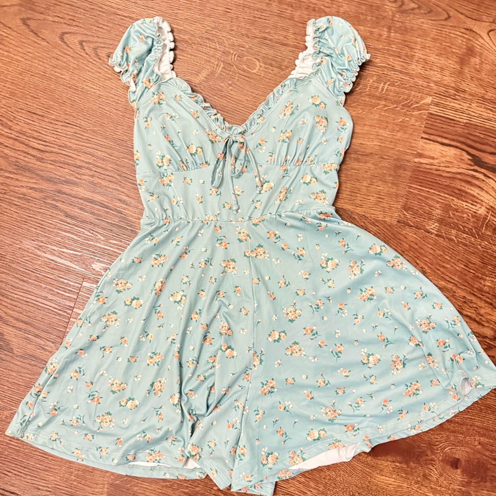 Fashion Nova Light Blue Floral Romper